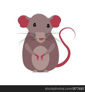 Isolated vector painted in a flat style on a white background. Nice mouse. Animal, rodent. Year of the rat.. Rat painted in a flat style on a white background. Nice mouse. Animal, rodent.