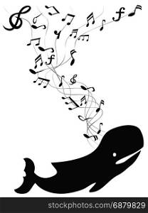 isolated whale sings with music note from white background
