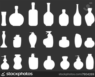 isolated white Bathroom bottles silhouettes on black background