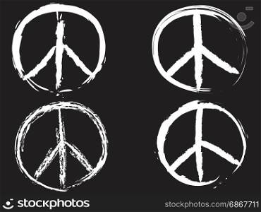 isolated white doodle peace symbol from black background