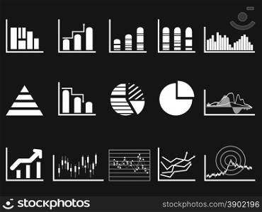 isolated white graph chart icon from black background