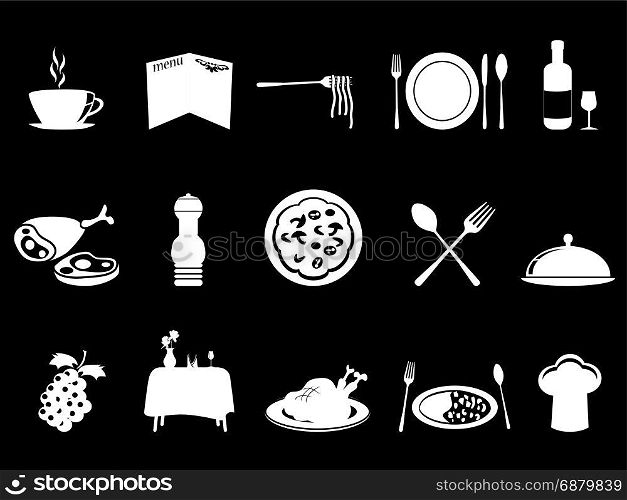 isolated white restaurant icons set from black background