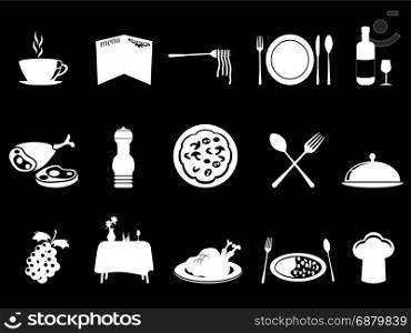 isolated white restaurant icons set from black background