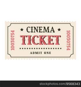Isolated white retro cinema ticket. Vector illustration. Isolated color cinema ticket