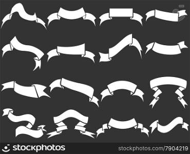 isolated White ribbons set on black background