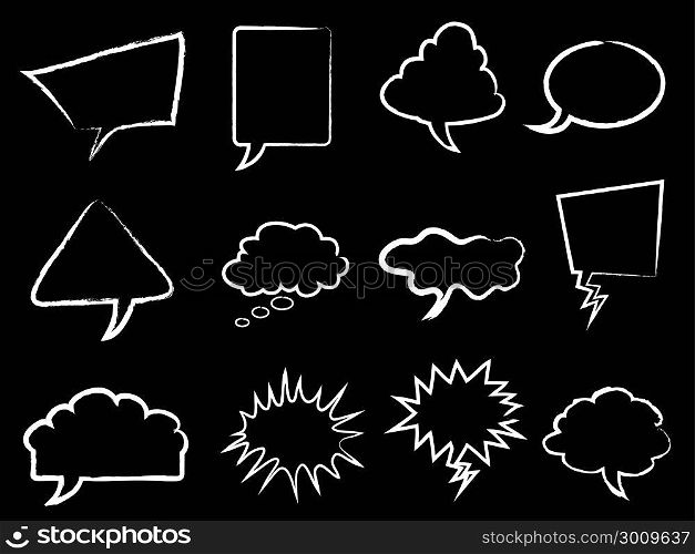isolated white speech bubbles outline from black background