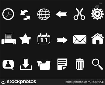 isolated white web toolbar icons from black background