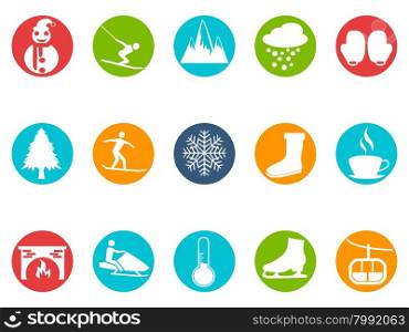 isolated winter round button icons from white background