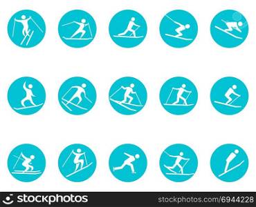 isolated winter sport round button icons set from white background