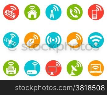isolated wireless commuincation button icons set from white background