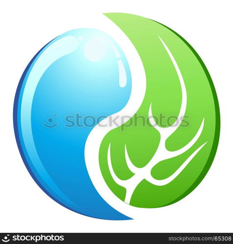 isolated Yin Yang, Leaf And Water symbol from white background