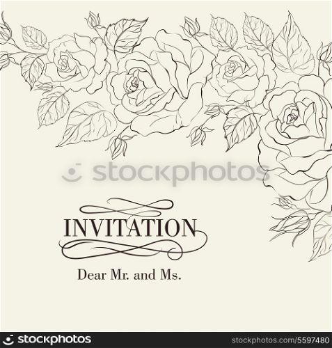 Isolation vintage frame from flowers roses. Vector illustration