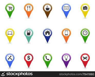 isoltaed color GPS and Navigation pointer icons set from white background