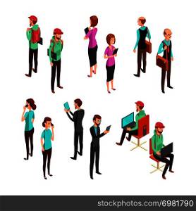 Isometric 3d business people isolated. Office man and woman professional teamwork vector set. Employee collection people, businesswoman manager professional illustration. Isometric 3d business people isolated. Office man and woman professional teamwork vector set
