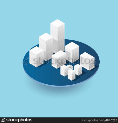 Isometric 3D city icon with houses, skyscrapers, buildings for Web sites and applications