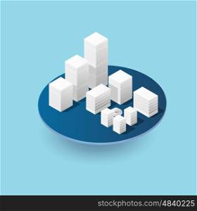 Isometric 3D city icon with houses, skyscrapers, buildings for Web sites and applications