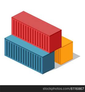 Isometric 3d container delivery. Cargo container, cargo and container, freight industry, export container, industrial comtainer, storage goods, delivery container, import heavy container illustration