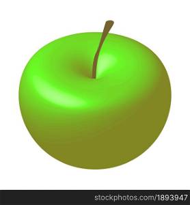 Isometric 3d green apple with a stalk. Ripe fruit. Vector EPS10.