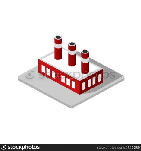 Isometric 3d Industrial factory decorative icon. Architecture manufactured, property and facility. Isolated cartoon illustration of plant symbol for web