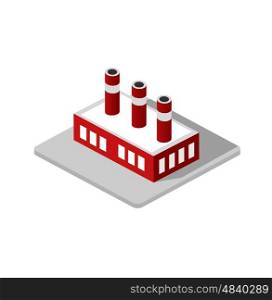 Isometric 3d Industrial factory decorative icon. Architecture manufactured, property and facility. Isolated cartoon illustration of plant symbol for web