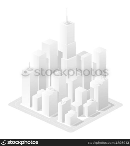 Isometric 3D isolated white landscape urban area of real estate commercial, residential flat building, houses, concept private and municipal housing. White landscape urban area