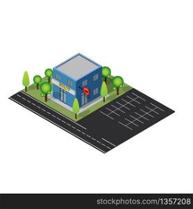 Isometric 3D shop building icons. Vector illustration