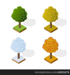 Isometric 3d trees forest camping nature elements white background for landscape design. Vector illustration isolated. Icons for city maps, games and your town