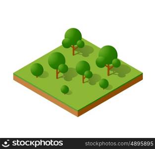 Isometric 3d trees forest camping nature elements white background for landscape design. Vector illustration isolated. Icons for city maps, games and your town