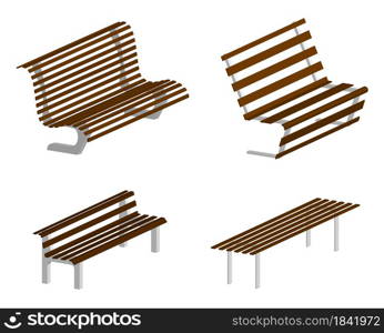 isometric 3d vector, set of park and garden benches on a transparent background