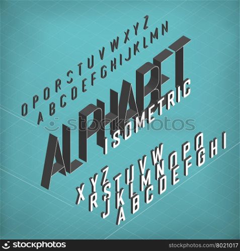 Isometric Alphabet. Blueprint abstract background. Two weights - bold and thin.