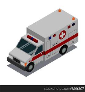 Isometric Ambulance van. Isolated vector illustration. Accident Ambulance Aid Service. Element for infographics, banner, web.. Isometric Ambulance van.
