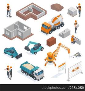 Isometric architecture building construction, architect and builders workflow. Construction work equipment vector illustration set. Building construction workers. Construction architecture isometric. Isometric architecture building construction, architect and builders workflow. Construction work equipment vector illustration set. Building construction workers