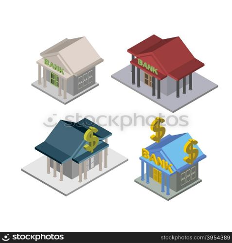 Isometric bank Building Vector set illustration