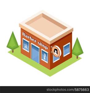 Isometric barber shop on a white background. Vector illustration