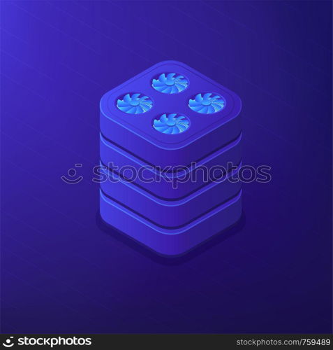 Isometric big data analysis, collection and organizing concept. Examination of patterns, customer preferences for business decisions on ultra violet background. Vector 3d isometric illustration.. Isometric big data analysis concept.