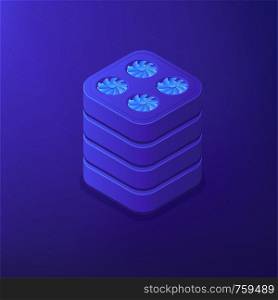 Isometric big data analysis, collection and organizing concept. Examination of patterns, customer preferences for business decisions on ultra violet background. Vector 3d isometric illustration.. Isometric big data analysis concept.
