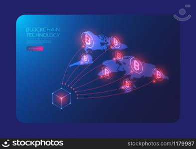 isometric bitcoin global network, blockchain technology