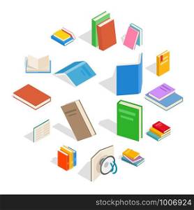Isometric book icons set. Universal book icons to use for web and mobile UI, set of basic book elements isolated vector illustration. Book icons set, isometric 3d style