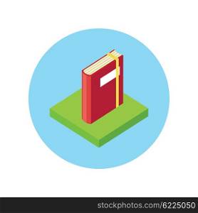 Isometric book logo icon flat style design. 3d book logo. New book cover, modern book, novel and book store, library and spine, paper and information, literature education vector illustration