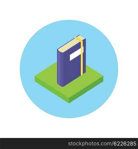 Isometric book logo icon flat style design. 3d Book logo. New book cover, modern book, novel and book store, library and book spine, paper and information, literature education vector illustration