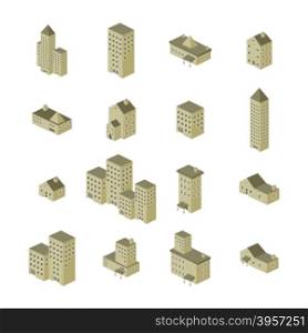 isometric building set. isometric building set cartoon theme vector illustration
