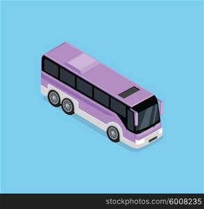 Isometric Bus Icon. Vector isometric bus. Public transportation. Isometric bus icon. Isolated isometric bus. Detailed illustration of Isometric Bus in front top view. 3D isometric bus. Modern isometric tour bus. 3d bus