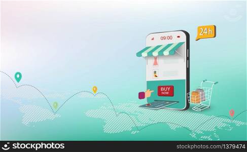 Isometric business concept with shopping online on website or mobile application,vector illustration