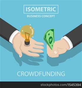 Isometric businessman hands buy and sell new idea, crowdfunding concept, VECTOR, EPS10