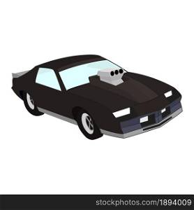 Isometric car for drag racing with a large racing carburetor on the hood. Muscle car isolated on white. Vector EPS10.
