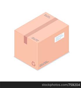 Isometric cardboard box isolated on white background. Box for transportation, packaging, shipment and delivery vector cartoon illustration.. Isometric box isolated on white background.