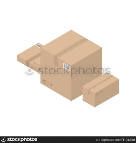 Isometric cardboard brown boxes , isolatet on white background