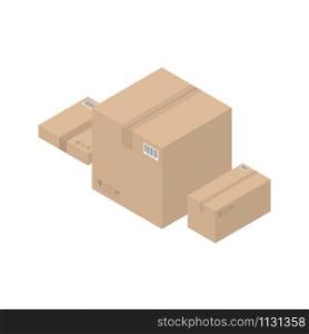 Isometric cardboard brown boxes , isolatet on white background
