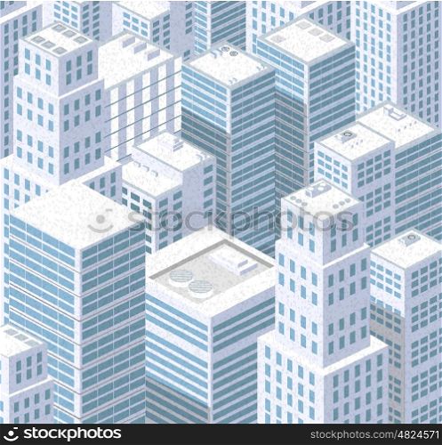 Isometric city of urban . Isometric city of urban rooftops skyscrapers background