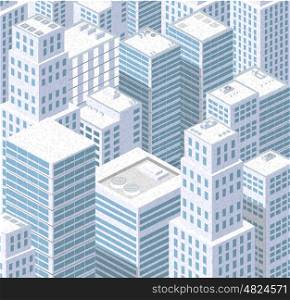 Isometric city of urban . Isometric city of urban rooftops skyscrapers background